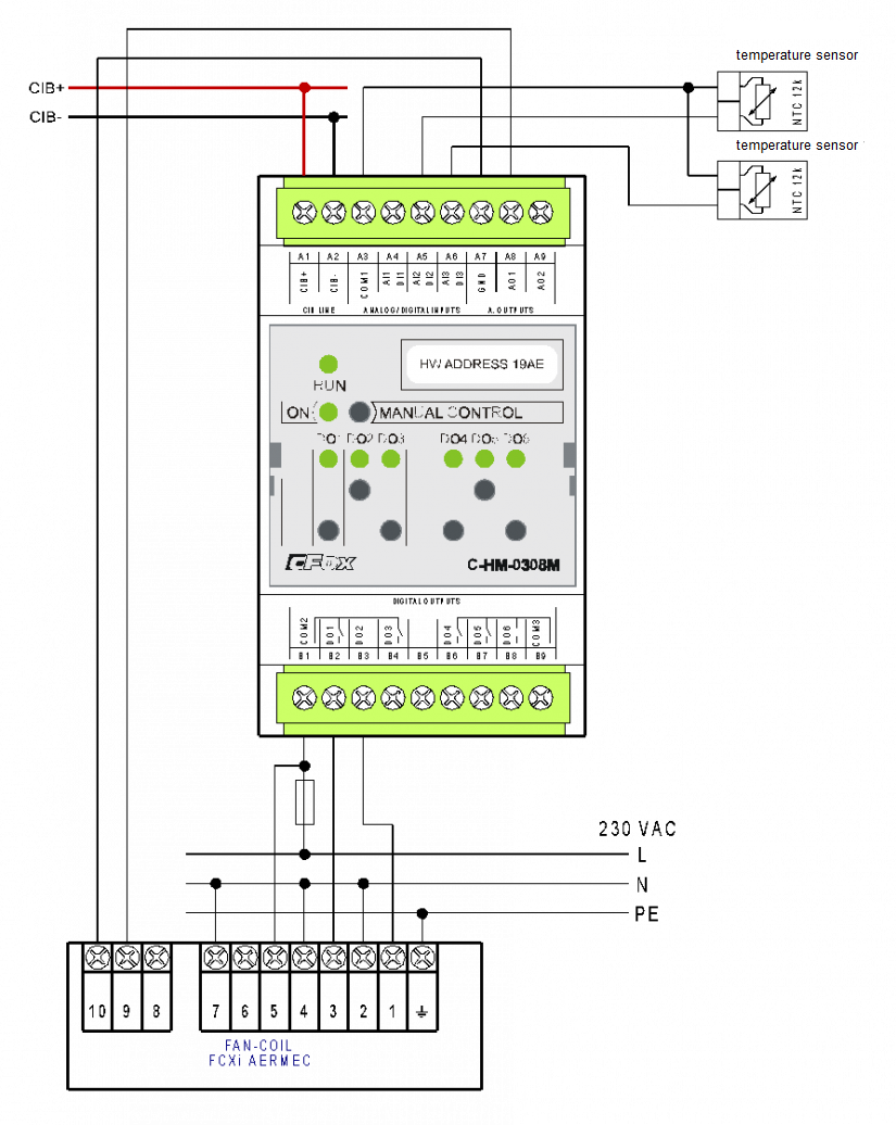 An example of AERMEC FCXI fan coils connection Heating, ventilation